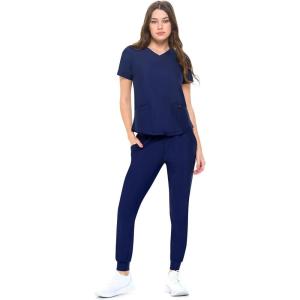 Natural Uniforms Ultra Stretch Womens Jogger Scrub Set(True Navy Blue)