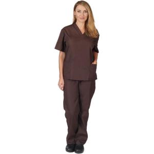 Natural Uniforms Women Scrub Set Medical Scrub Top and Pant(Brown)
