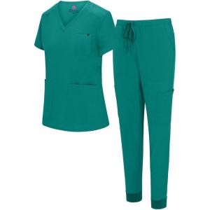 Natural Uniforms Womens 10 Pocket Cool Stretch Jogger Scrub Set(True Hunter Green)