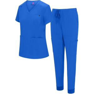 Natural Uniforms Womens 10 Pocket Cool Stretch Jogger Scrub Set(True Royal Blue)