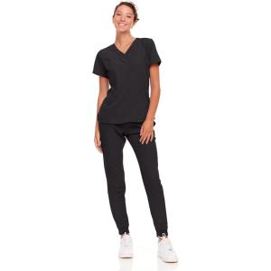 Natural Uniforms Womens Cool Stretch Jogger Scrub Set with Regular and Petite Sizes(Black)