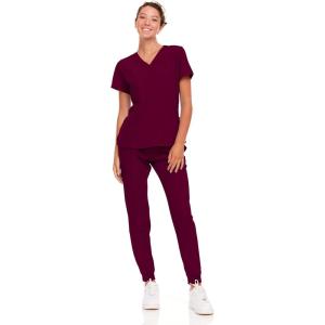 Natural Uniforms Womens Cool Stretch Jogger Scrub Set with Regular and Petite Sizes(Burgundy)