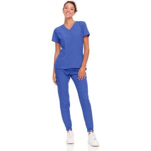 Natural Uniforms Womens Cool Stretch Jogger Scrub Set with Regular and Petite Sizes(Ceil Blue)