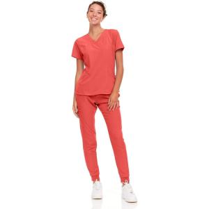 Natural Uniforms Womens Cool Stretch Jogger Scrub Set with Regular and Petite Sizes(Coral)