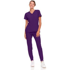 Natural Uniforms Womens Cool Stretch Jogger Scrub Set with Regular and Petite Sizes(Eggplant)