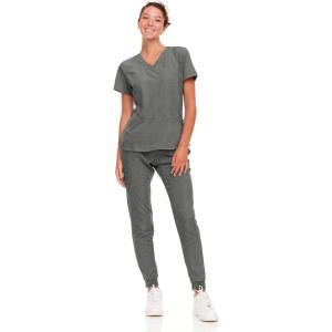 Natural Uniforms Womens Cool Stretch Jogger Scrub Set with Regular and Petite Sizes(Heather Grey)