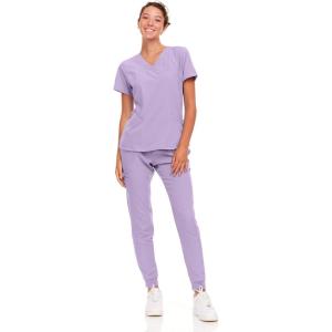 Natural Uniforms Womens Cool Stretch Jogger Scrub Set with Regular and Petite Sizes(Lavender)