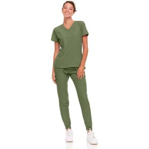 Natural Uniforms Womens Cool Stretch Jogger Scrub Set with Regular and Petite Sizes(Olive)