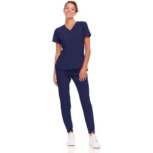 Natural Uniforms Womens Cool Stretch Jogger Scrub Set with Regular and Petite Sizes(True Navy Blue)