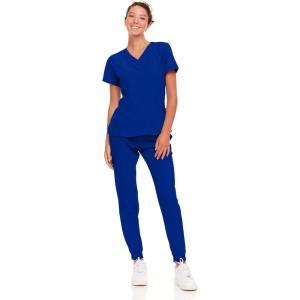 Natural Uniforms Womens Cool Stretch Jogger Scrub Set with Regular and Petite Sizes(True Royal Blue)