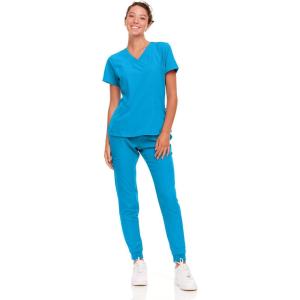 Natural Uniforms Womens Cool Stretch Jogger Scrub Set with Regular and Petite Sizes(Water Blue)