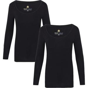 Natural Uniforms Women’s Long Sleeve Extra Wide Scoop-Neck T-Shirt Under Scrub(2pk-black)