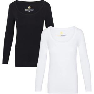 Natural Uniforms Women’s Long Sleeve Extra Wide Scoop-Neck T-Shirt Under Scrub(2pk-blk/Wht)