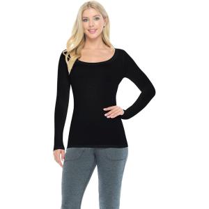 Natural Uniforms Women’s Long Sleeve Extra Wide Scoop-Neck T-Shirt Under Scrub(Black)
