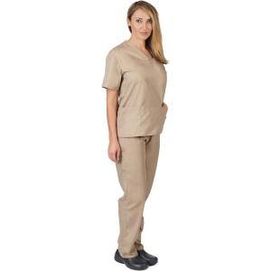Natural Uniforms Women’s Scrub Set Medical Scrub Top and Pants XS TO 3XL(Khaki)