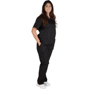 Natural Uniforms Women’s Scrub Set Medical Scrub Top and Pants(Black)