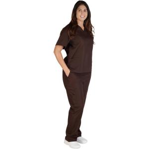 Natural Uniforms Women’s Scrub Set Medical Scrub Top and Pants(Chocolate)