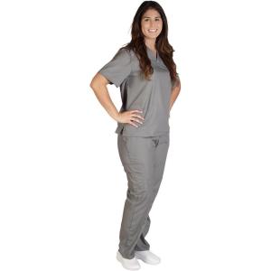Natural Uniforms Women’s Scrub Set Medical Scrub Top and Pants(Gray)
