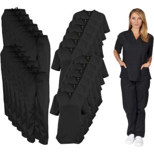 Natural Uniforms Women’s Scrub Set Medical Scrub Tops and Pants – Pack of 12 Set(Black)