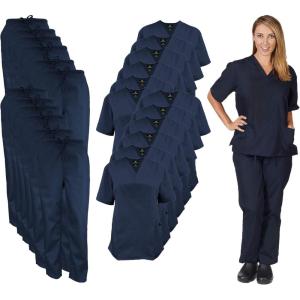 Natural Uniforms Women’s Scrub Set Medical Scrub Tops and Pants – Pack of 12 Set(Dark Navy Blue)