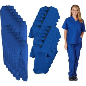 Natural Uniforms Women’s Scrub Set Medical Scrub Tops and Pants – Pack of 12 Set(Dark Royal Blue)