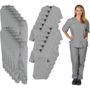 Natural Uniforms Women’s Scrub Set Medical Scrub Tops and Pants – Pack of 12 Set(Grey)