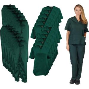 Natural Uniforms Women’s Scrub Set Medical Scrub Tops and Pants – Pack of 12 Set(Hunter Green)