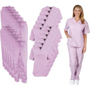 Natural Uniforms Women’s Scrub Set Medical Scrub Tops and Pants – Pack of 12 Set(Lilac)
