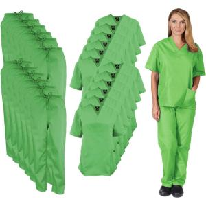 Natural Uniforms Women’s Scrub Set Medical Scrub Tops and Pants – Pack of 12 Set(Lime Green)
