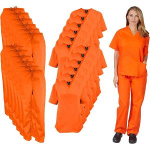 Natural Uniforms Women’s Scrub Set Medical Scrub Tops and Pants – Pack of 12 Set(Orange)