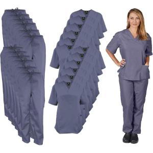 Natural Uniforms Women’s Scrub Set Medical Scrub Tops and Pants – Pack of 12 Set(Pewter Charcoal)