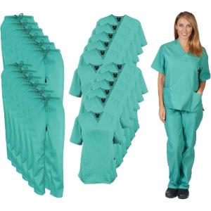 Natural Uniforms Women’s Scrub Set Medical Scrub Tops and Pants – Pack of 12 Set(Surgical Green)