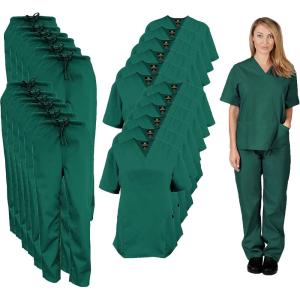 Natural Uniforms Women’s Scrub Set Medical Scrub Tops and Pants – Pack of 12 Set(True Hunter Green)