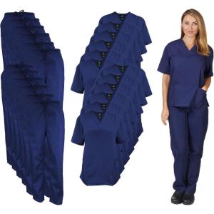 Natural Uniforms Women’s Scrub Set Medical Scrub Tops and Pants – Pack of 12 Set(True Navy Blue)