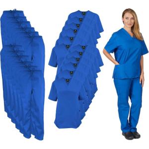 Natural Uniforms Women’s Scrub Set Medical Scrub Tops and Pants – Pack of 12 Set(True Royal Blue)