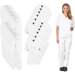 Natural Uniforms Women’s Scrub Set Medical Scrub Tops and Pants – Pack of 12 Set(White)