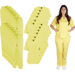 Natural Uniforms Women’s Scrub Set Medical Scrub Tops and Pants – Pack of 12 Set(Yellow)
