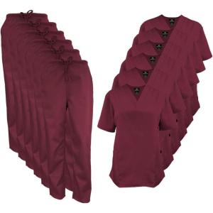 Natural Uniforms Women’s Scrub Set Medical Scrub Tops and Pants – Pack of 6 Set(Burgundy)