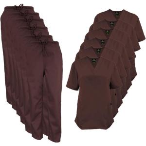 Natural Uniforms Women’s Scrub Set Medical Scrub Tops and Pants – Pack of 6 Set(Chocolate)