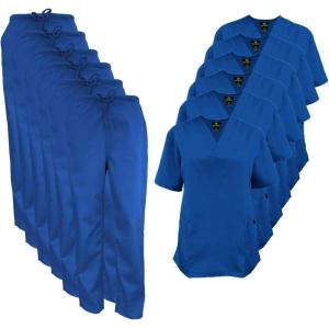 Natural Uniforms Women’s Scrub Set Medical Scrub Tops and Pants – Pack of 6 Set(Dark Royal Blue)