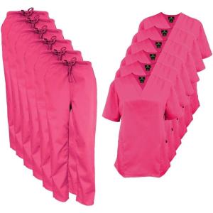Natural Uniforms Women’s Scrub Set Medical Scrub Tops and Pants – Pack of 6 Set(Hot Pink)