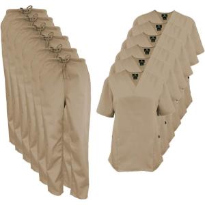 Natural Uniforms Women’s Scrub Set Medical Scrub Tops and Pants – Pack of 6 Set(Khaki)