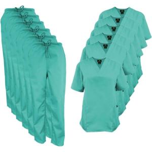 Natural Uniforms Women’s Scrub Set Medical Scrub Tops and Pants – Pack of 6 Set(Surgical Green)