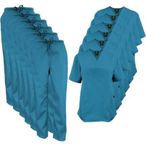 Natural Uniforms Women’s Scrub Set Medical Scrub Tops and Pants – Pack of 6 Set(Teal)