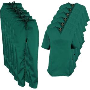 Natural Uniforms Women’s Scrub Set Medical Scrub Tops and Pants – Pack of 6 Set(True Hunter Green)