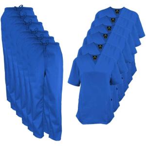 Natural Uniforms Women’s Scrub Set Medical Scrub Tops and Pants – Pack of 6 Set(True Royal Blue)