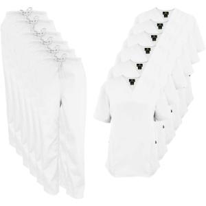 Natural Uniforms Women’s Scrub Set Medical Scrub Tops and Pants – Pack of 6 Set(White)