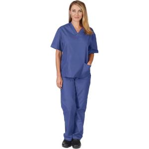 Natural Uniforms Women’s Solid V-Neck Scrub Set Medical Scrub Tops and Pants(Ceil Blue)