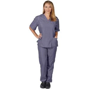 Natural Uniforms Women’s Solid V-Neck Scrub Set Medical Scrub Tops and Pants(Charcoal)
