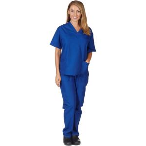 Natural Uniforms Women’s Solid V-Neck Scrub Set Medical Scrub Tops and Pants(Dark Royal Blue)